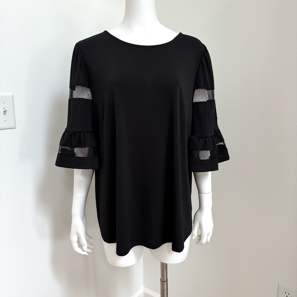 Adrianna Papell Black Blouse with Sheet Ruffle Sleeves